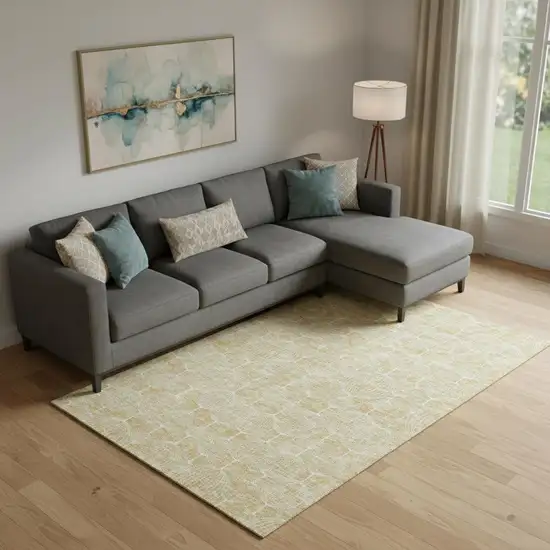 Gold And Ivory Geometric Washable Area Rug With UV Protection Photo 1