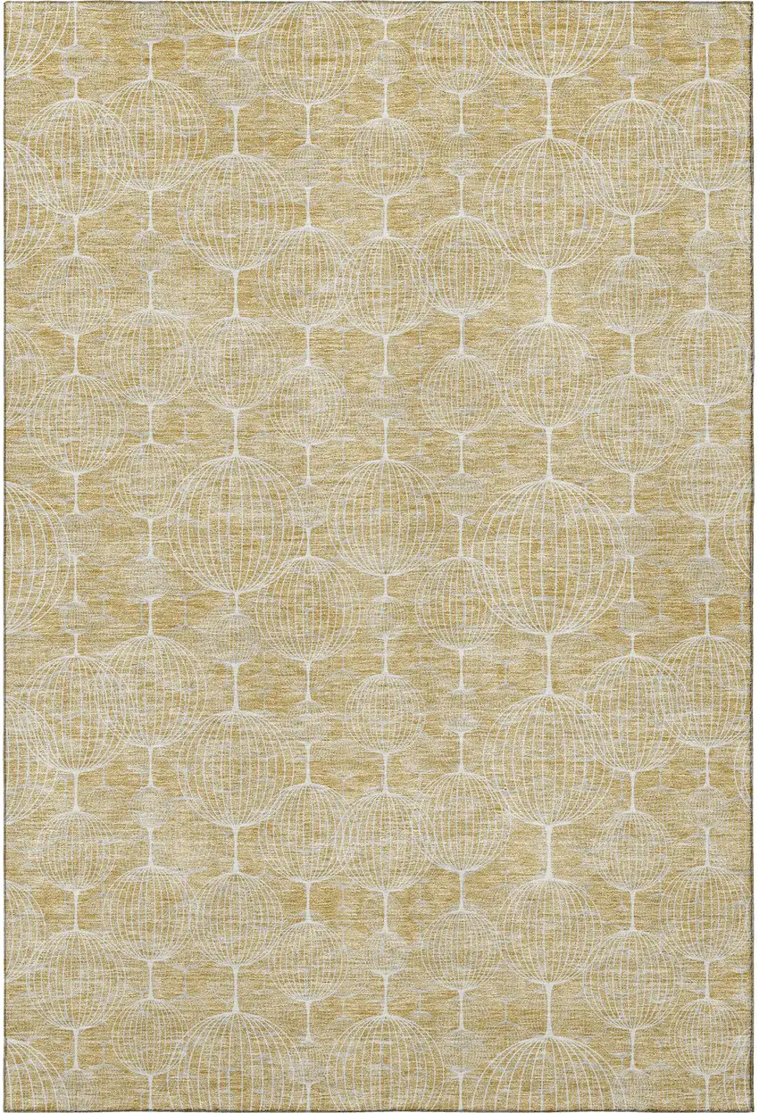 Gold And Ivory Geometric Washable Area Rug With UV Protection Photo 3