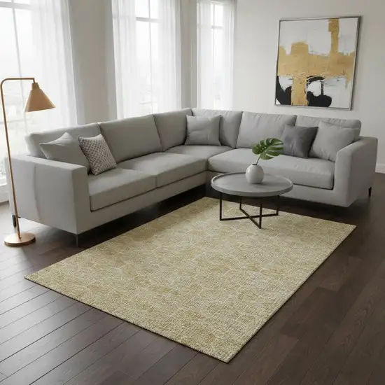 Gold And Ivory Geometric Washable Area Rug With UV Protection Photo 2