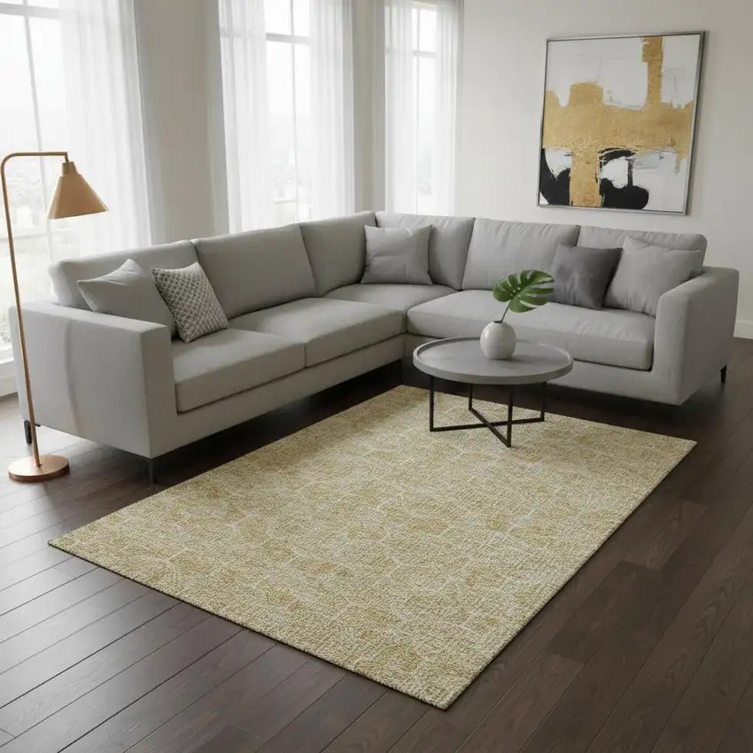 Gold And Ivory Geometric Washable Area Rug With UV Protection Photo 2