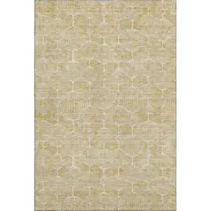 Photo of Gold And Ivory Geometric Washable Area Rug With UV Protection