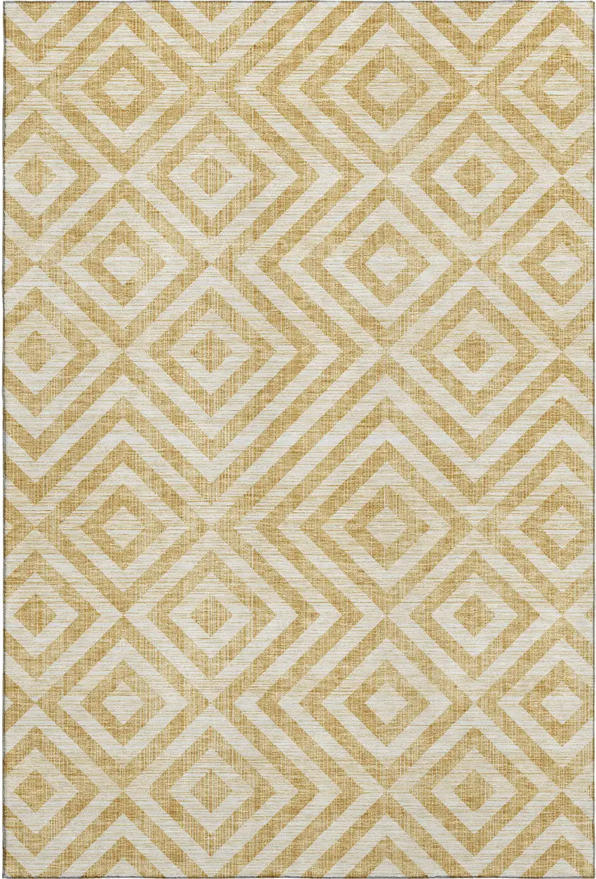 Gold And Ivory Geometric Washable Area Rug With UV Protection Photo 1