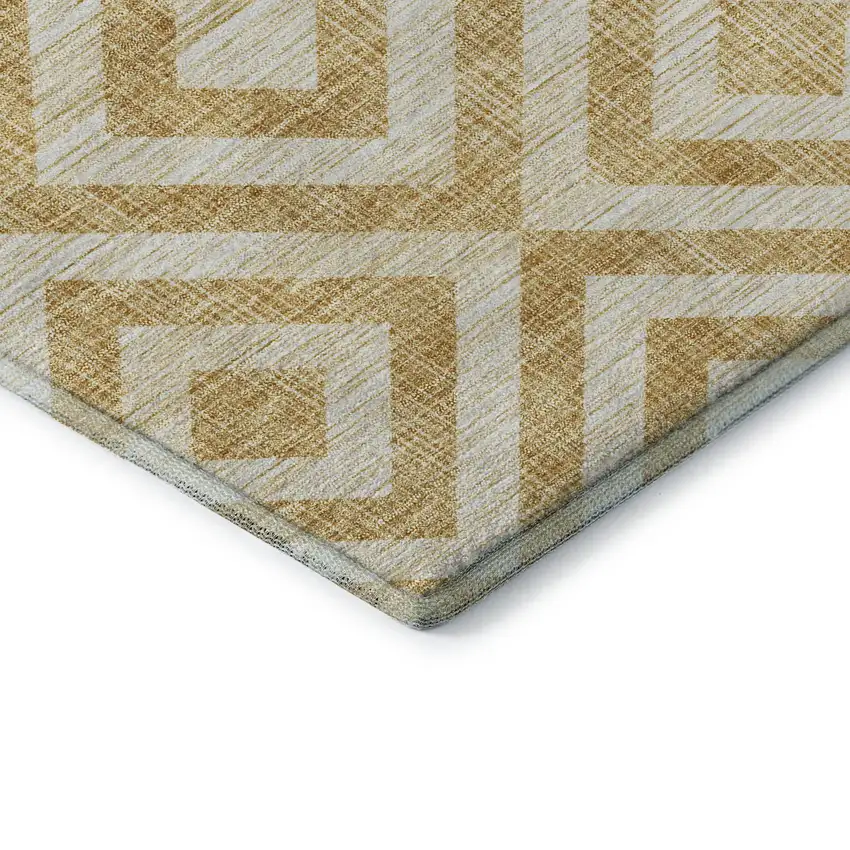 Gold And Ivory Geometric Washable Area Rug With UV Protection Photo 8