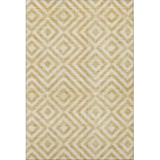 Gold And Ivory Geometric Washable Area Rug With UV Protection Photo 4