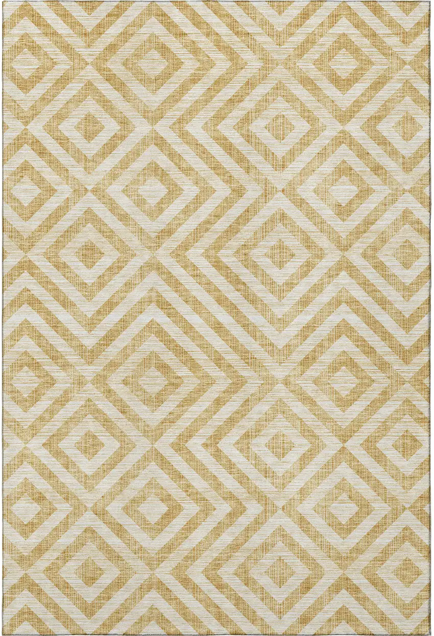 Gold And Ivory Geometric Washable Area Rug With UV Protection Photo 3