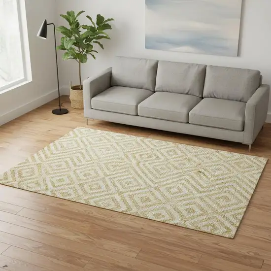 Gold And Ivory Geometric Washable Area Rug With UV Protection Photo 2