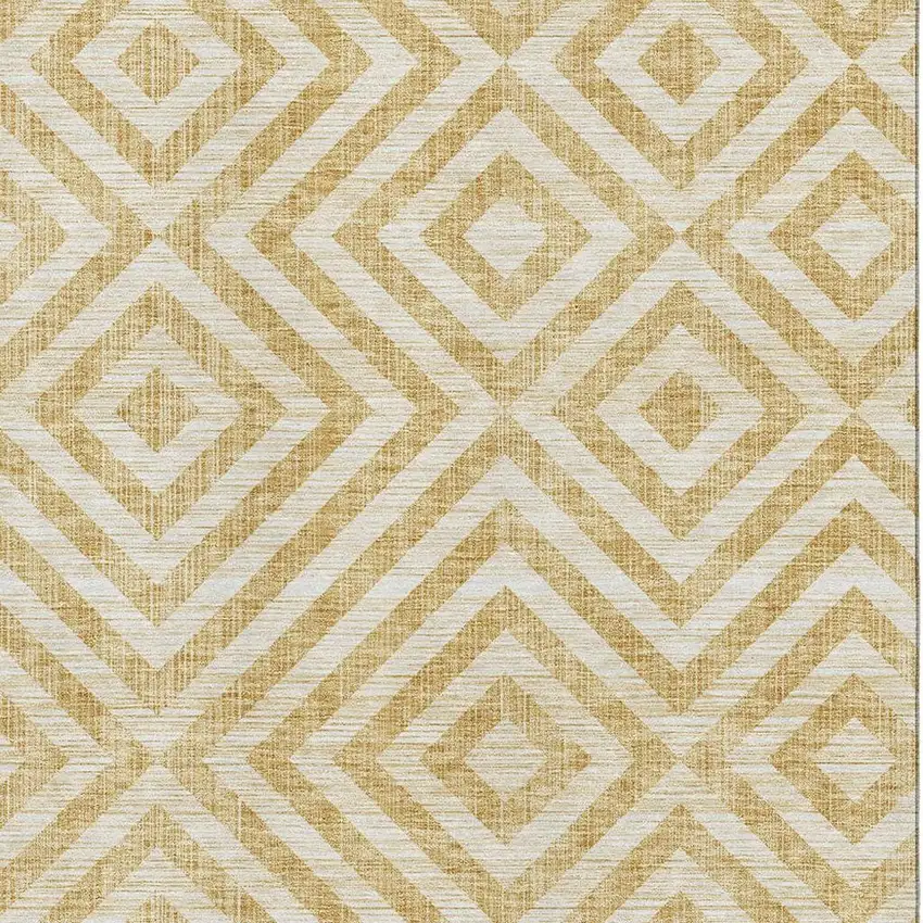 Gold And Ivory Geometric Washable Area Rug With UV Protection Photo 3