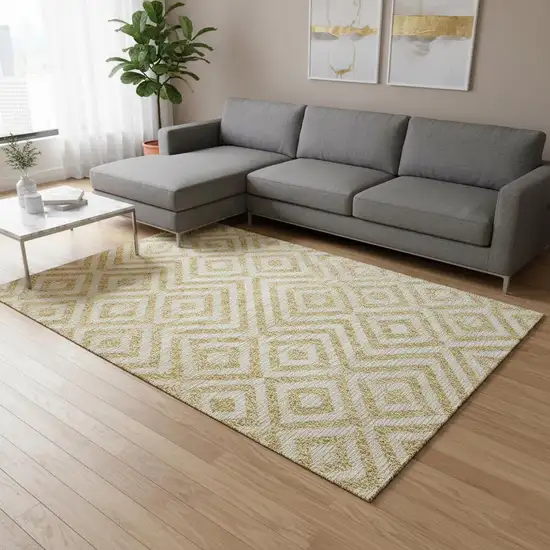 Gold And Ivory Geometric Washable Area Rug With UV Protection Photo 2