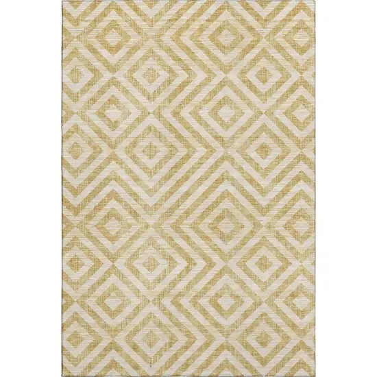 Gold And Ivory Geometric Washable Area Rug With UV Protection Photo 1