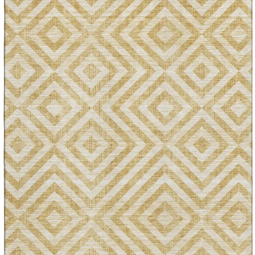 Gold And Ivory Geometric Washable Area Rug With UV Protection Photo 4