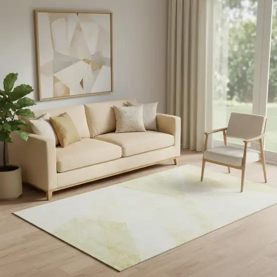 Gold And Ivory Geometric Washable Area Rug With UV Protection Photo 1