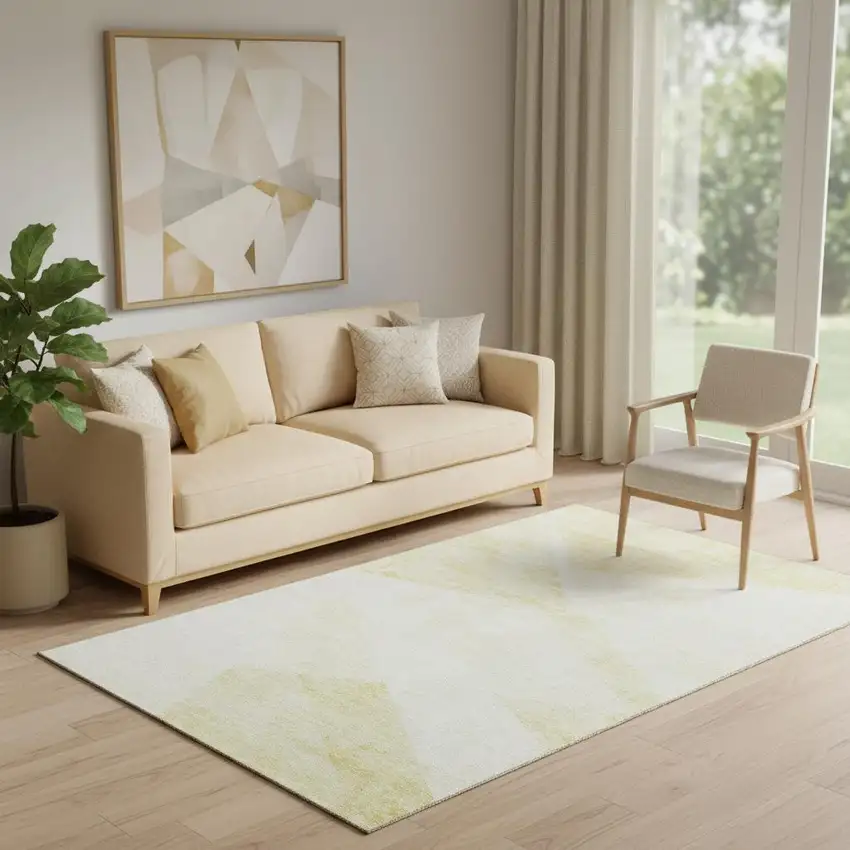Gold And Ivory Geometric Washable Area Rug With UV Protection Photo 1