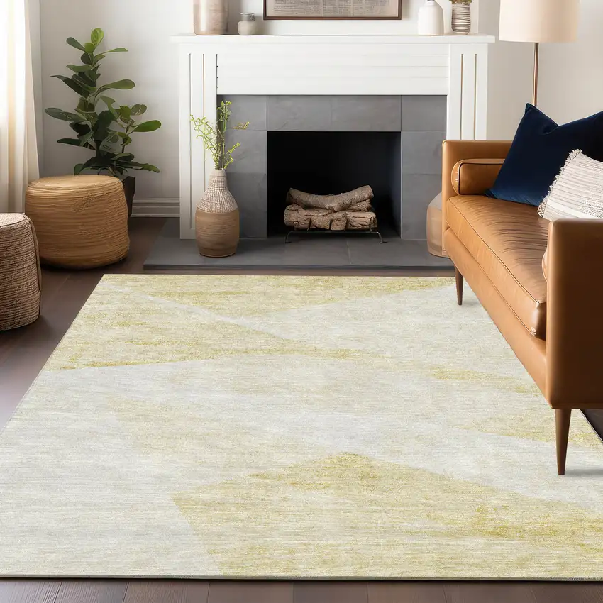 Gold And Ivory Geometric Washable Area Rug With UV Protection Photo 4