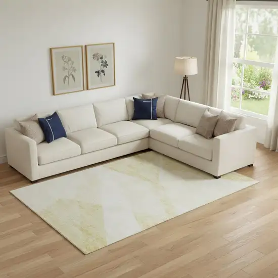 Gold And Ivory Geometric Washable Area Rug With UV Protection Photo 1