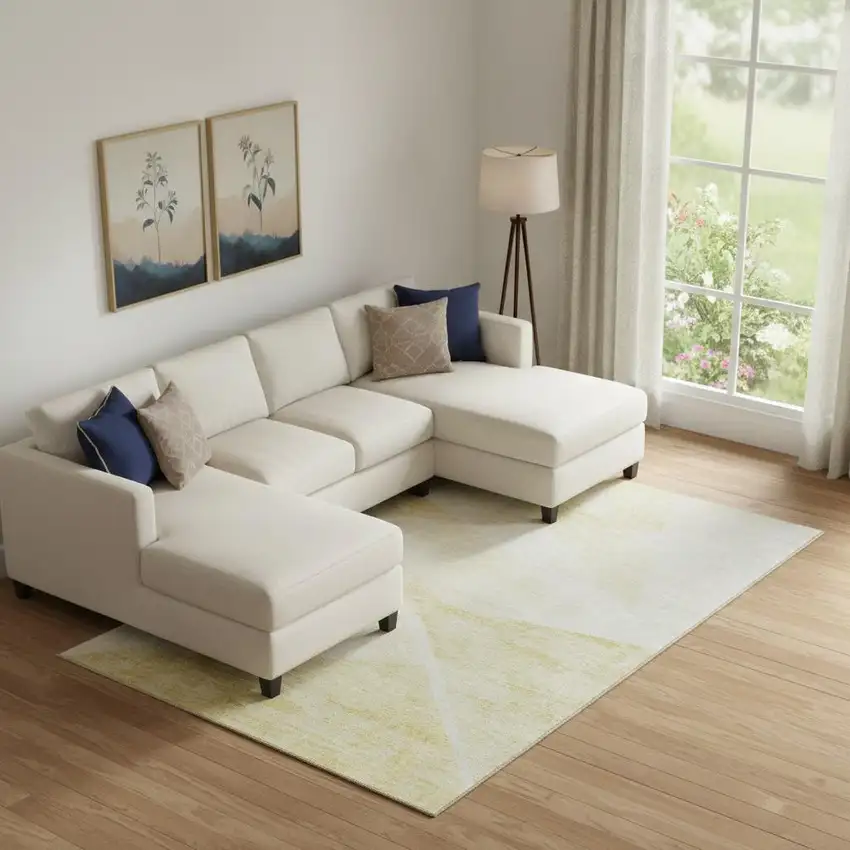 Gold And Ivory Geometric Washable Area Rug With UV Protection Photo 2