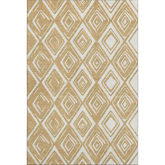 Gold And Ivory Geometric Washable Area Rug With UV Protection Photo 1