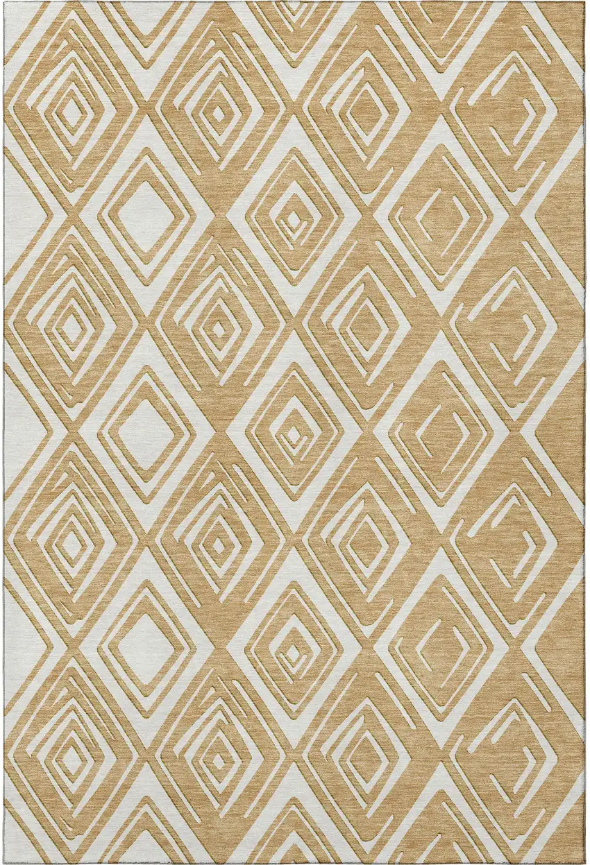 Gold And Ivory Geometric Washable Area Rug With UV Protection Photo 3
