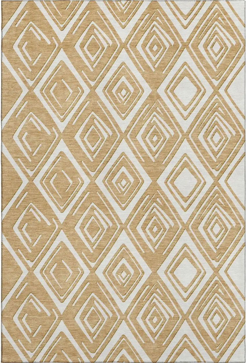 Gold And Ivory Geometric Washable Area Rug With UV Protection Photo 1