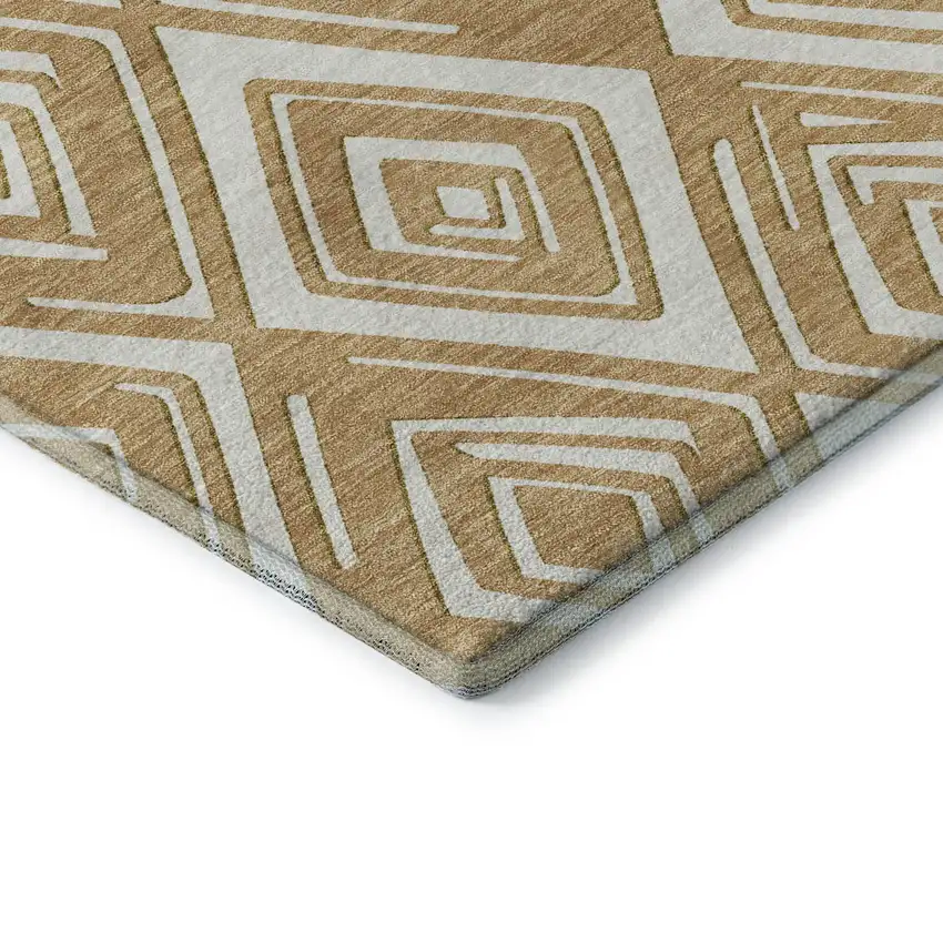 Gold And Ivory Geometric Washable Area Rug With UV Protection Photo 7