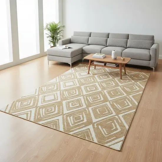 Gold And Ivory Geometric Washable Area Rug With UV Protection Photo 2