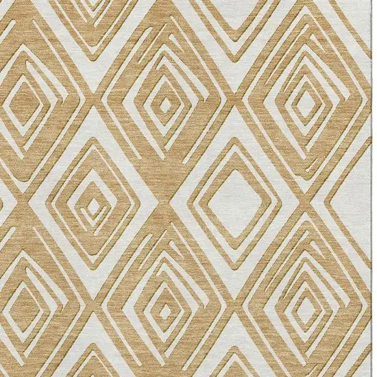 Gold And Ivory Geometric Washable Area Rug With UV Protection Photo 3
