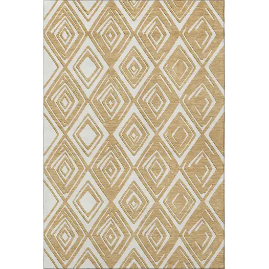 Gold And Ivory Geometric Washable Area Rug With UV Protection Photo 4