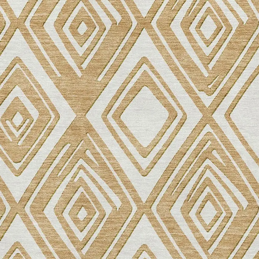 Gold And Ivory Geometric Washable Area Rug With UV Protection Photo 3