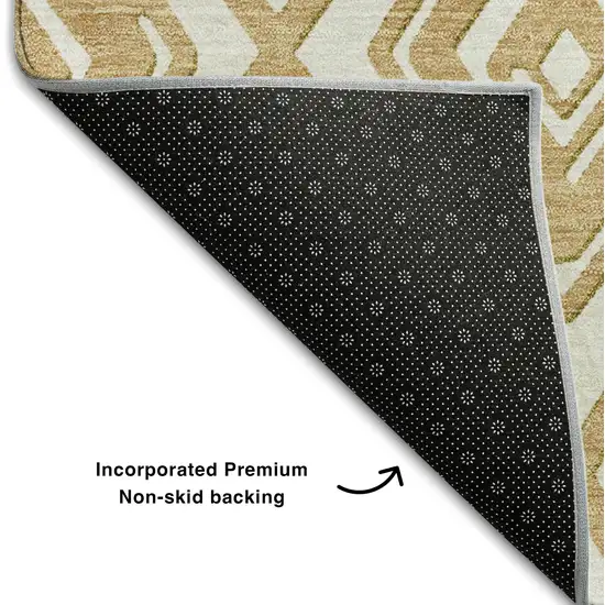 Gold And Ivory Geometric Washable Area Rug With UV Protection Photo 7