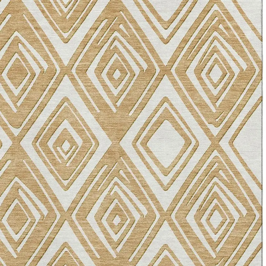 Gold And Ivory Geometric Washable Area Rug With UV Protection Photo 4