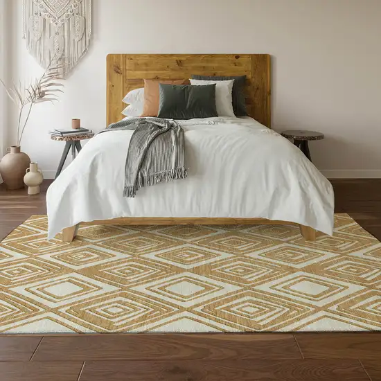 Gold And Ivory Geometric Washable Area Rug With UV Protection Photo 6