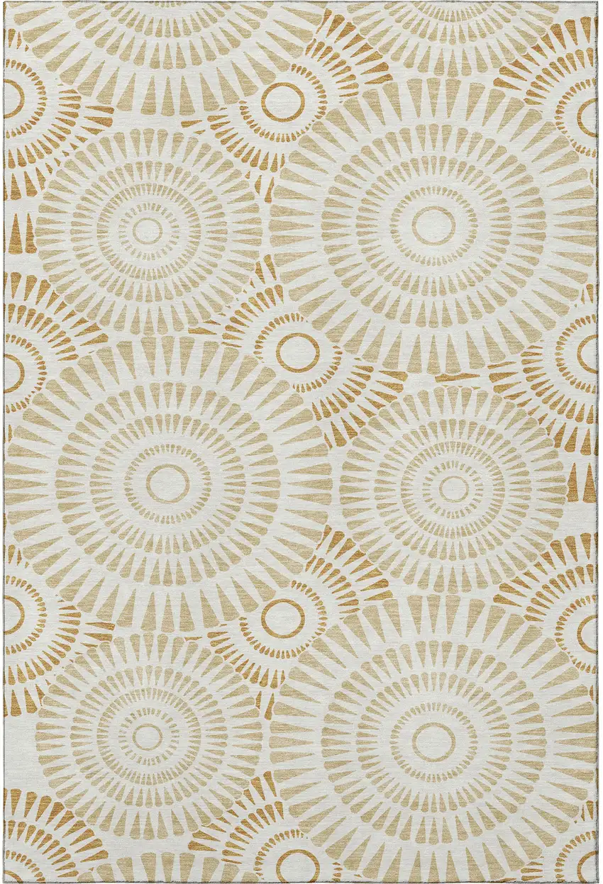 Gold And Ivory Geometric Washable Area Rug With UV Protection Photo 4