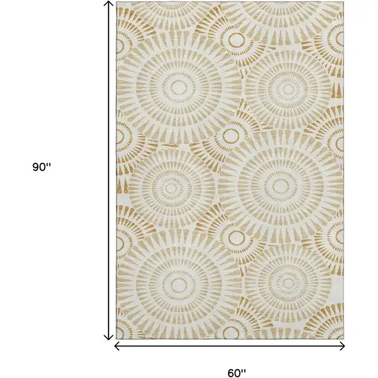 Gold And Ivory Geometric Washable Area Rug With UV Protection Photo 8