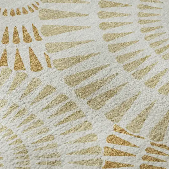 Gold And Ivory Geometric Washable Area Rug With UV Protection Photo 7