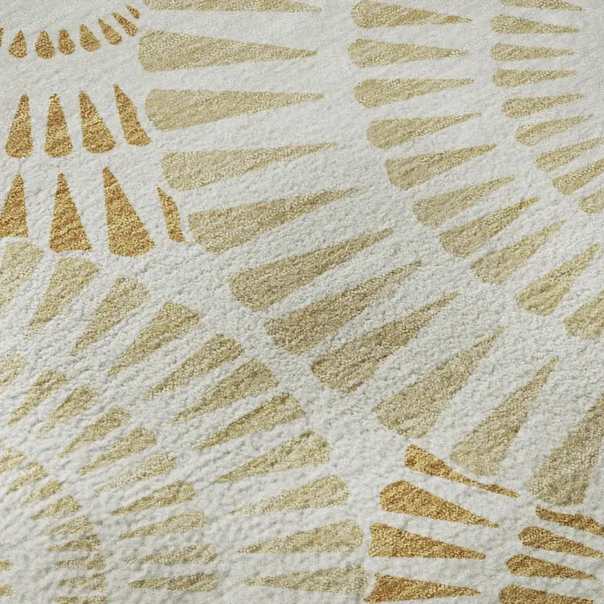 Gold And Ivory Geometric Washable Area Rug With UV Protection Photo 7