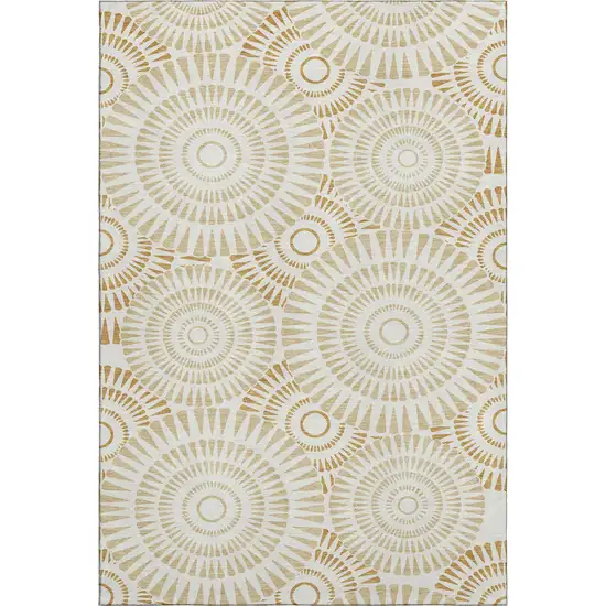Gold And Ivory Geometric Washable Area Rug With UV Protection Photo 1