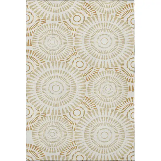 Gold And Ivory Geometric Washable Area Rug With UV Protection Photo 4