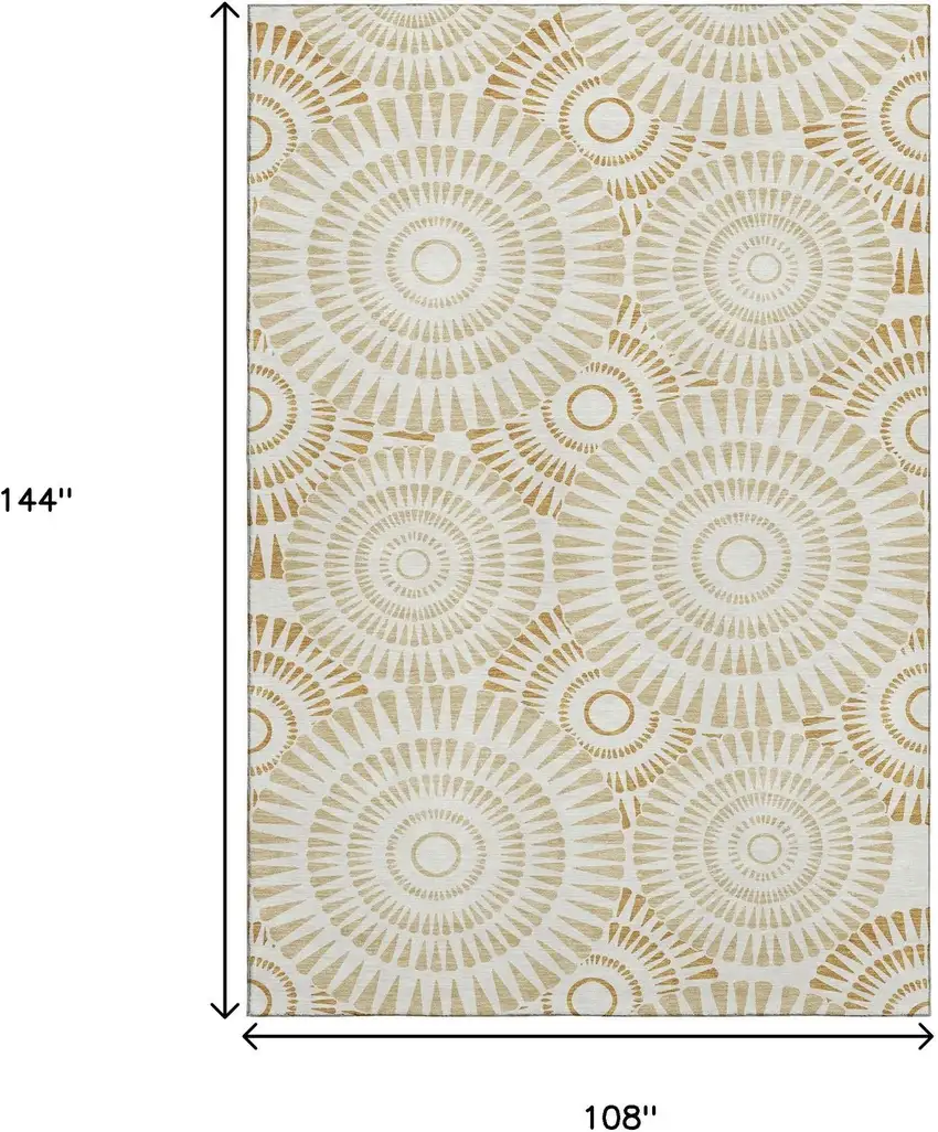 Gold And Ivory Geometric Washable Area Rug With UV Protection Photo 9