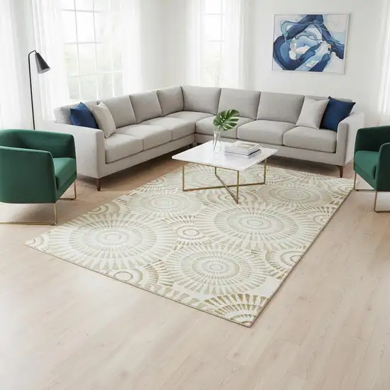 Gold And Ivory Geometric Washable Area Rug With UV Protection Photo 2