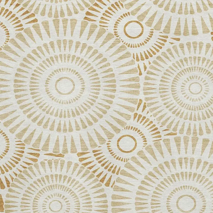 Gold And Ivory Geometric Washable Area Rug With UV Protection Photo 3
