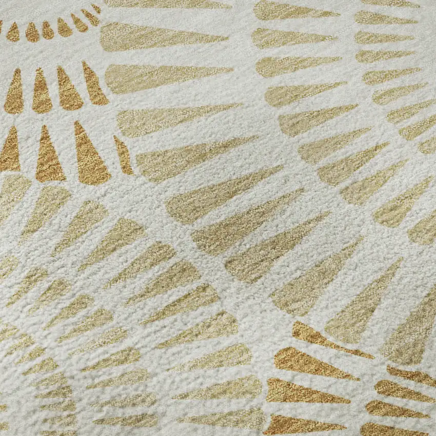 Gold And Ivory Geometric Washable Area Rug With UV Protection Photo 8