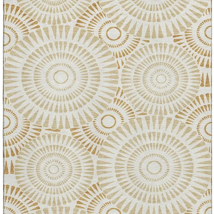 Gold And Ivory Geometric Washable Area Rug With UV Protection Photo 4