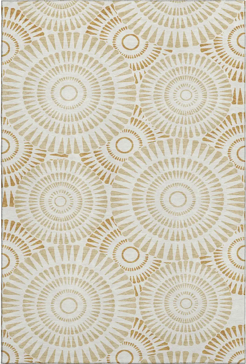 Gold And Ivory Geometric Washable Area Rug With UV Protection Photo 1