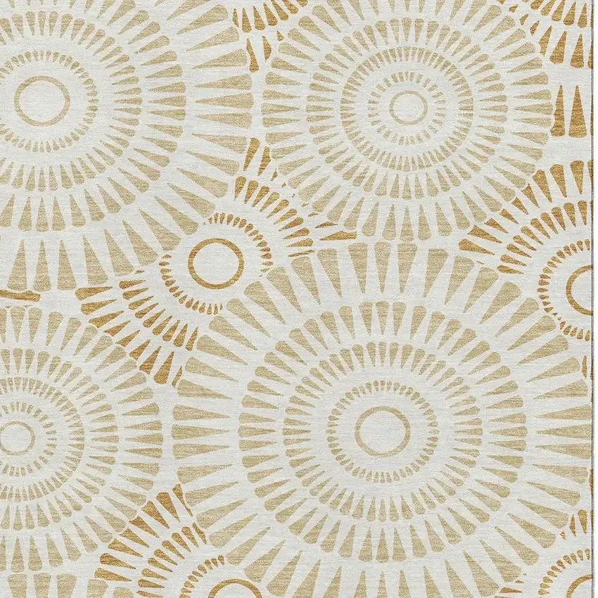 Gold And Ivory Geometric Washable Area Rug With UV Protection Photo 3