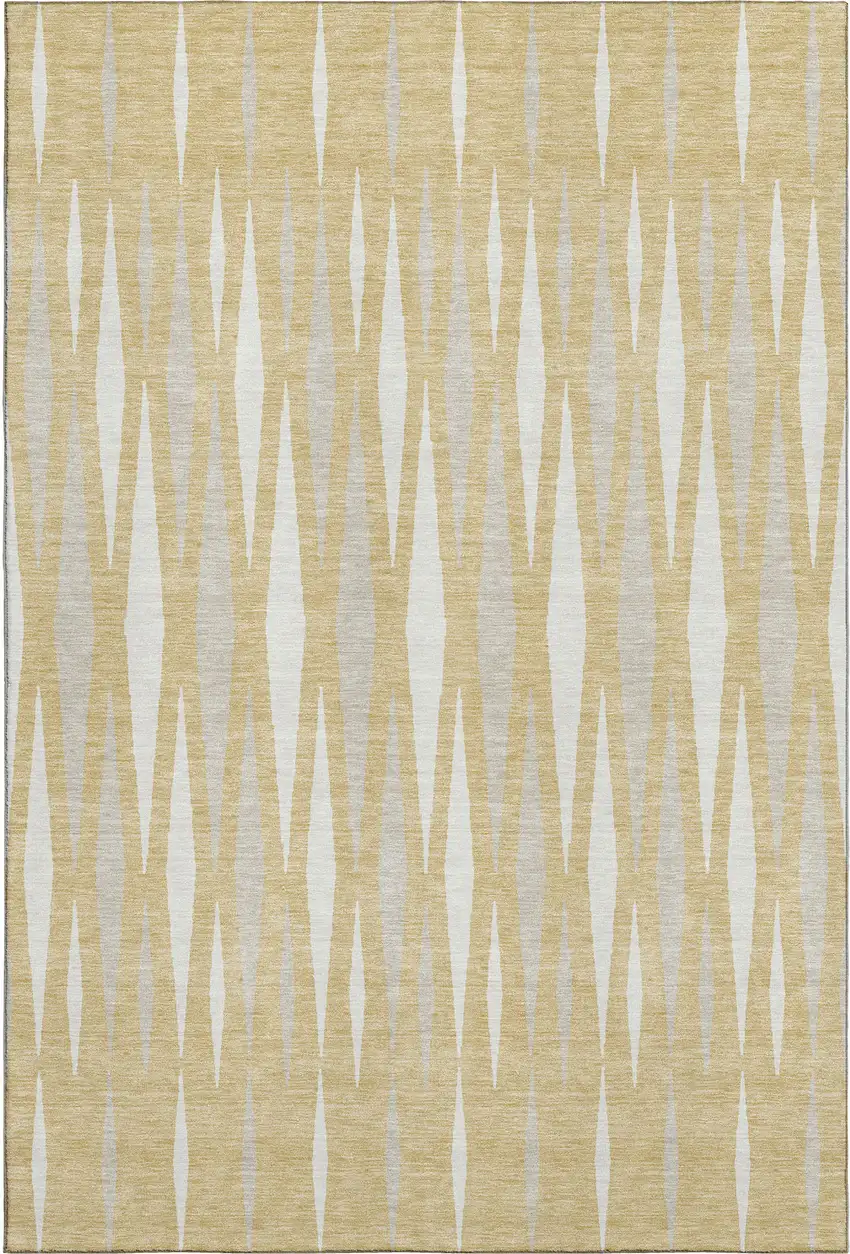 Gold And Ivory Geometric Washable Area Rug With UV Protection Photo 1