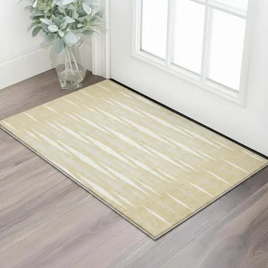 Gold And Ivory Geometric Washable Area Rug With UV Protection Photo 2
