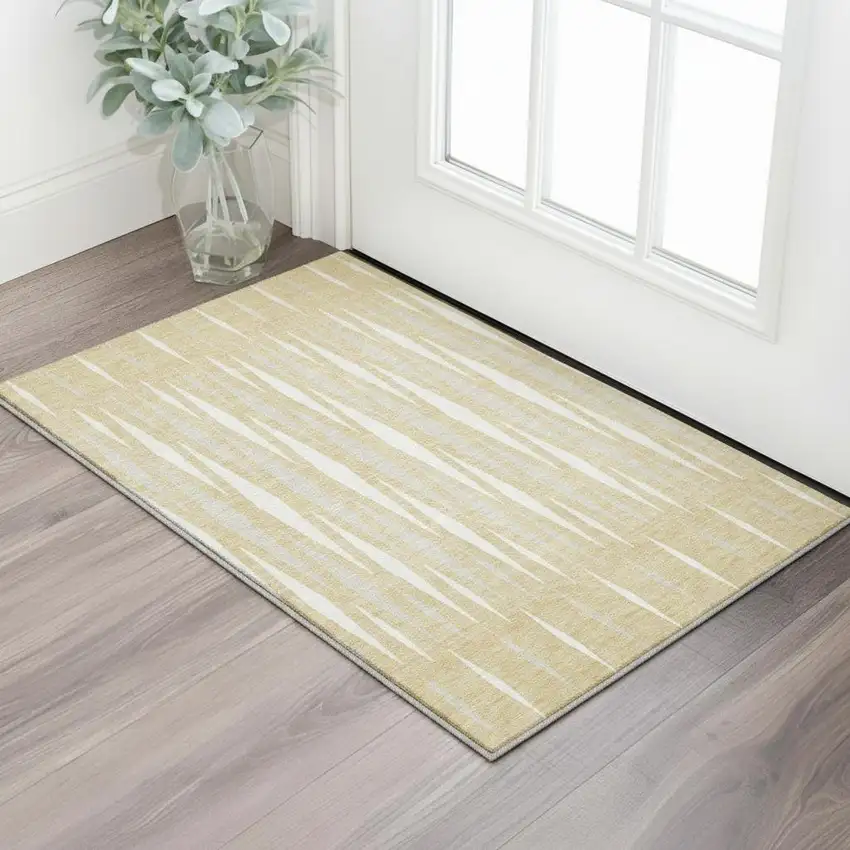Gold And Ivory Geometric Washable Area Rug With UV Protection Photo 2