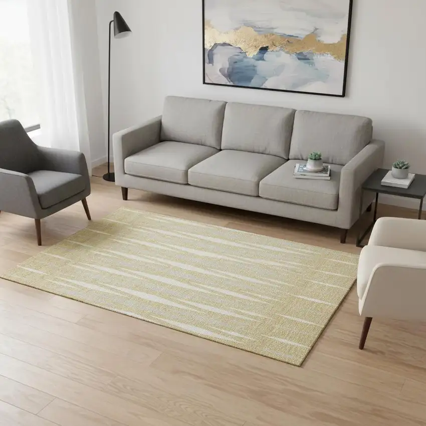 Gold And Ivory Geometric Washable Area Rug With UV Protection Photo 2