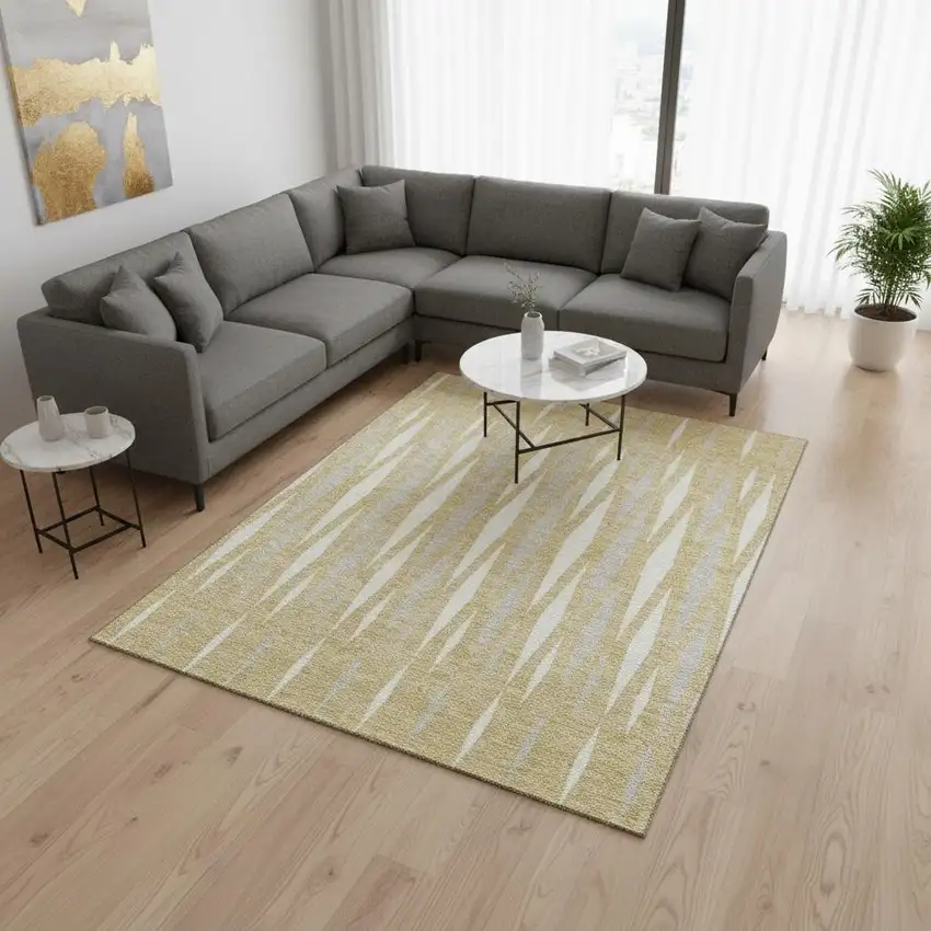 Gold And Ivory Geometric Washable Area Rug With UV Protection Photo 2