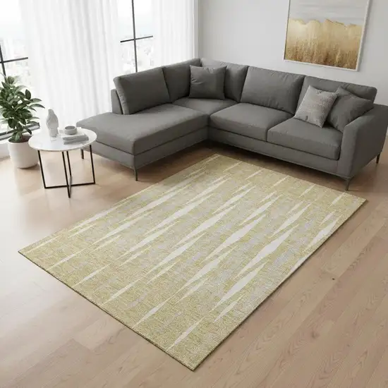 Gold And Ivory Geometric Washable Area Rug With UV Protection Photo 2