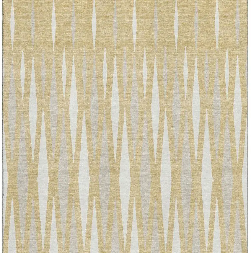Gold And Ivory Geometric Washable Area Rug With UV Protection Photo 4